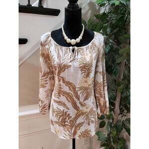 Fred David Women's Beige & Brown Rayon Round Neck Long Sleeve Top Blouse Large